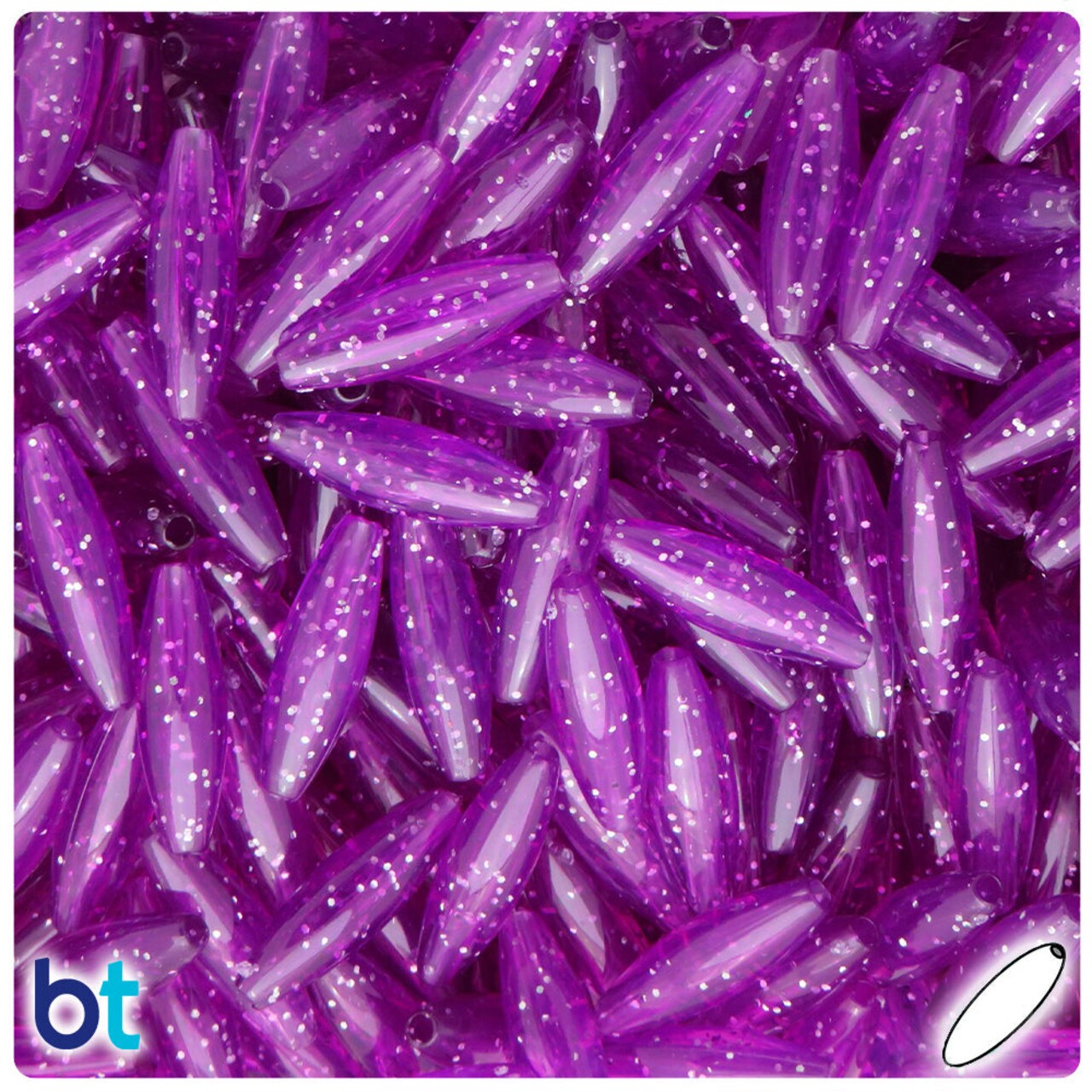 BeadTin Lilac Sparkle 19mm Spaghetti Plastic Craft Beads (150pcs)